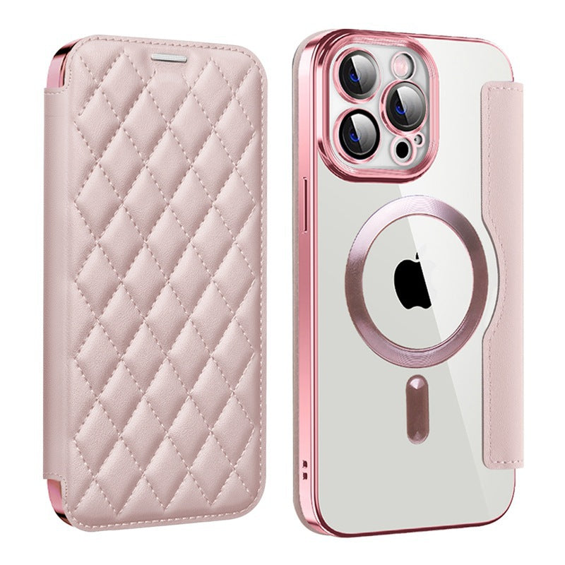 Iphone 17 pro max case, yatun chanel-style magnetic, compatible with apple 16, creative diamond pattern leather case with card slots