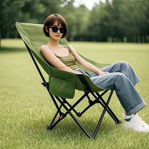 Outdoor simple foldable chair moon chair heightened backrest portable camping chair lazy lounge beach fishing chair