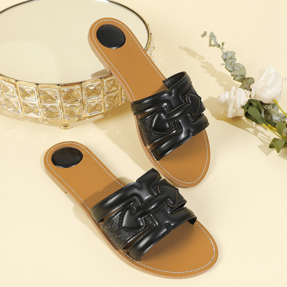 Exportsummer sandals slippers slip-on leather pulp bottom voltage pattern electric embroidery women's shoes