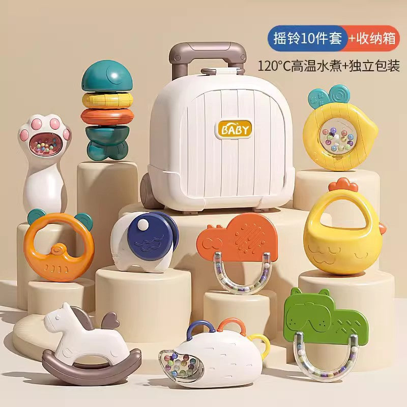 Newborn rattle 0-6 months, teether & soother, early education toy for baby boys & girls - safe for chewing & boiling