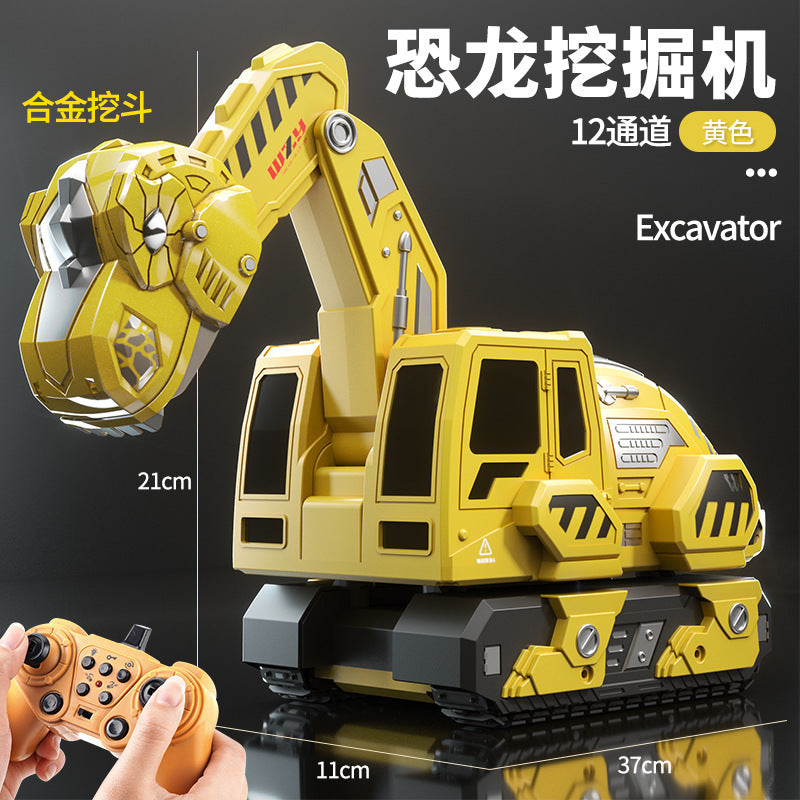 large alloy kids remote control excavator toy car electric excavator car dinosaur boy engineering vehicle