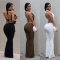 C7589 cross-border   fashion women's sexy solid color backless top and pants set - new