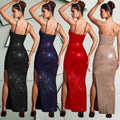 C7207 cross-border   fashion women's hot diamond slim sexy arm slit dress