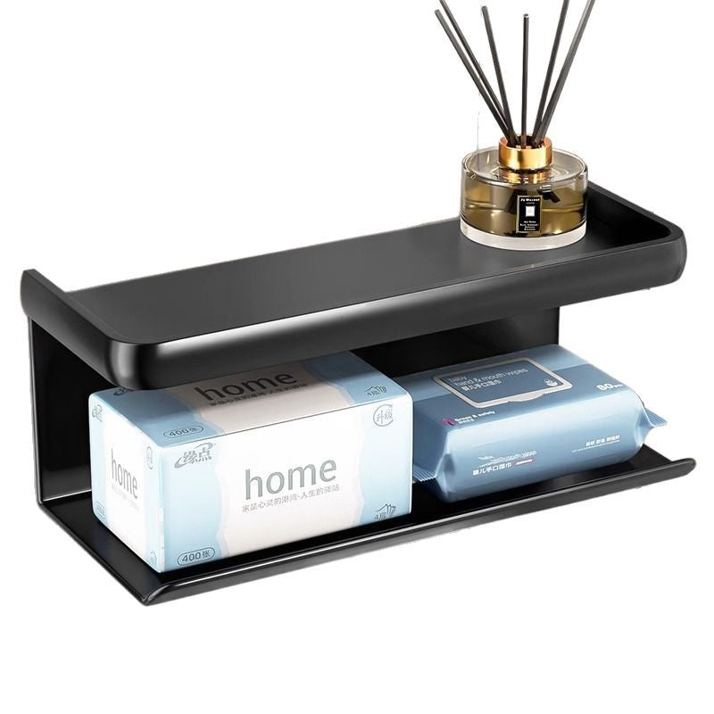 Bathroom tissue box wall-mounted organizer, toilet paper holder, punch-free installation, black