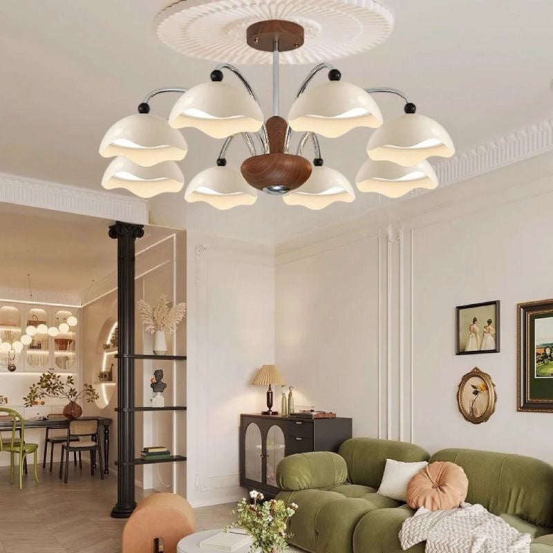 Medieval style eggshell main light American simple retro high-end walnut color bedroom study lighting living room chandelier