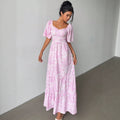 cross-border european and american french style new arrival: square neck puff sleeve dress - hot seller