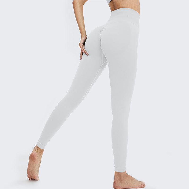 Seamless basic yoga high-waisted butt-lifting workout leggings with back v-shape design