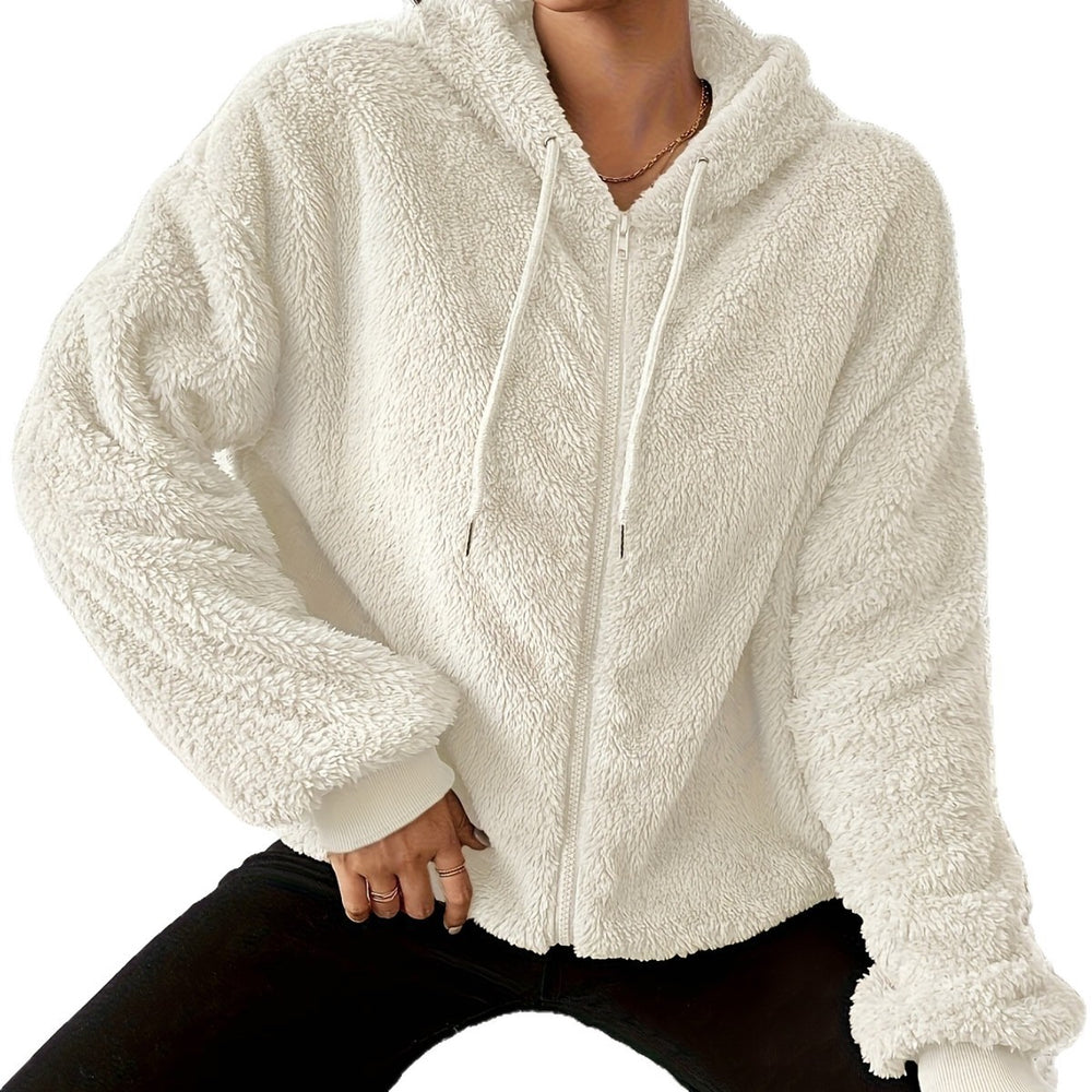 women's casual hooded fleece jacket warm long sleeve outerwear - minimalist style hooded zip-up jacket