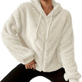 women's casual hooded fleece jacket warm long sleeve outerwear - minimalist style hooded zip-up jacket