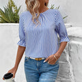 European and american cross-border women's clothing : spring/summer striped cardigan blouse - new loose fit casual women's top