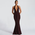 european and american cross-border new women's sexy deep v backless bodycon dress with tie-up ruched mermaid skirt