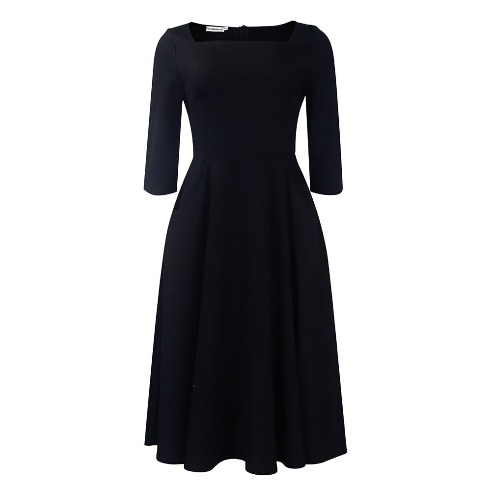 D456  cross-border women's autumn/winter new fashion elegant pocket large skirt evening dress african dress