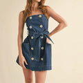new arrivalfashion denim silm mid-waist strap suspender button dress backlesssexy