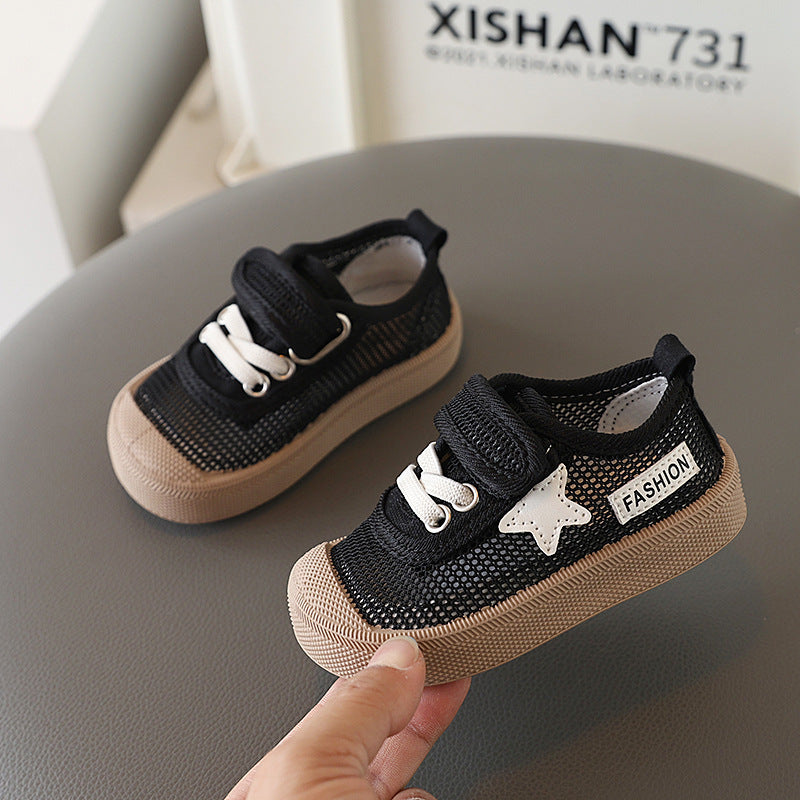 Kids' velcro summer sneakers - hollow-out mesh, solid soft sole, breathable first walker shoes for boys and girls