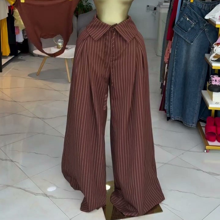 European and american cross-border women's fashion:  summer new arrivals - high-waisted, designer striped wide-leg casual pants with tie details
