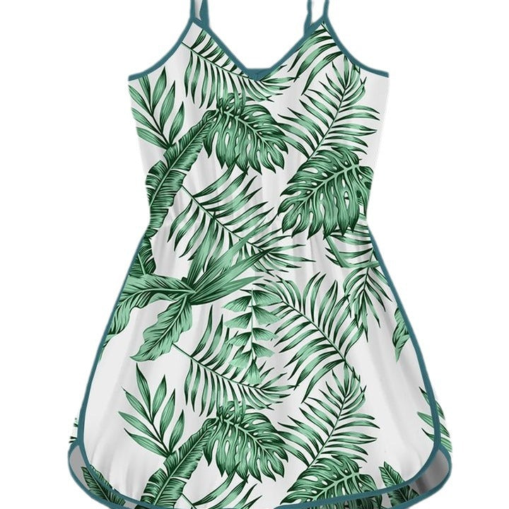 new women's sleeveless v-neck printed cami romper with elastic waist - cross-border  style activewear