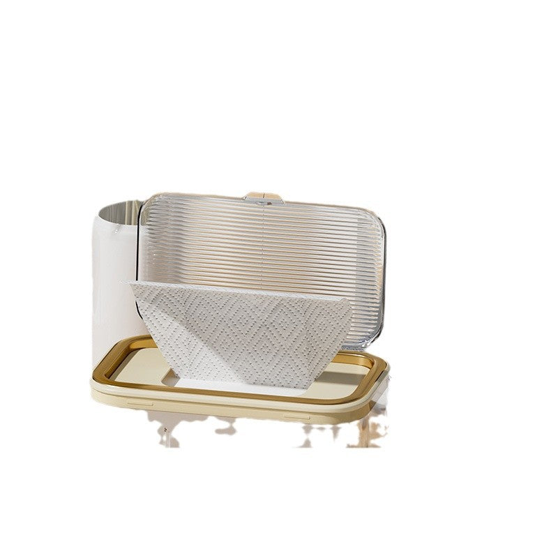 Light luxury paper towel box, living room transparent cream color, no punching, bathroom wall-mounted roll paper, waterproof and dustproof storage