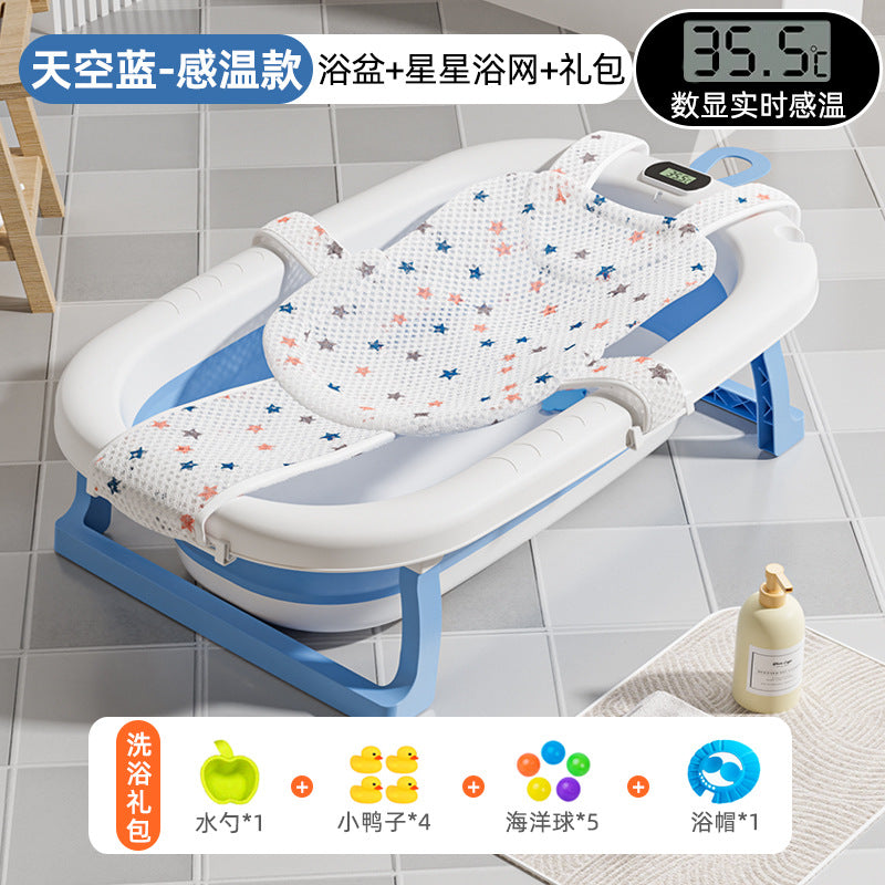 Large collapsible baby bathtub - portable baby bathtub for home use - infant and toddler bath seat - plastic newborn and children's bath supplies