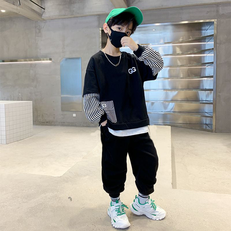 Kids' fall outfit: boys' hoodie set - spring/autumn  new arrival - faux two-piece, street style cool, big & tall kids' activewear