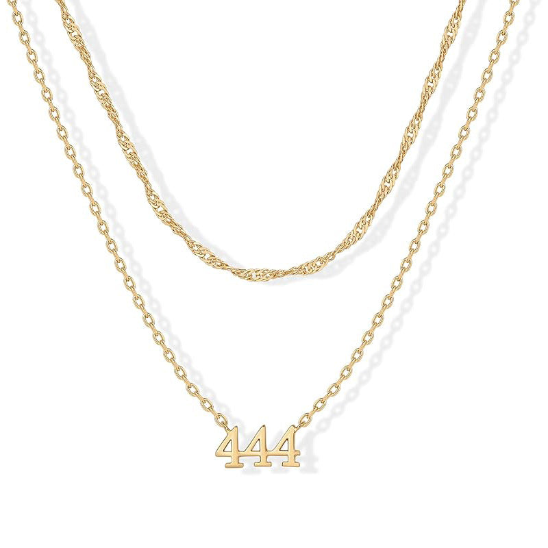 New arrival cross-border fashion easiest for match digital luxury necklace 14k gold-plated angel digital pendant women's layered necklace