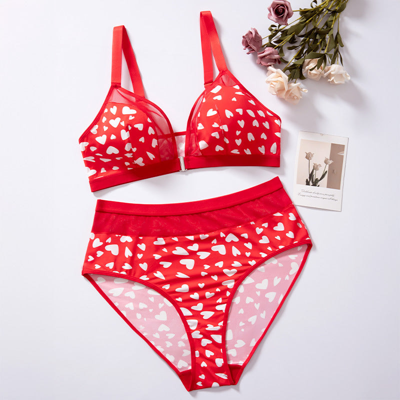 fashionsexyheartplus sizeintimatessuit women's wireless plaidprinting mesh patchwork big breast intimates