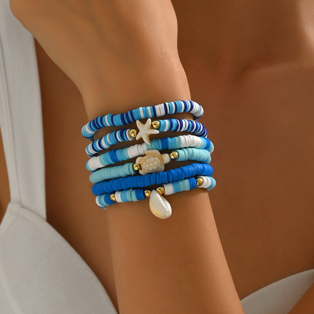 Blue polymer clay wholesale bracelet, european and american bohemian style handmade shell accessories, ocean-themed starfish and turtle bracelet