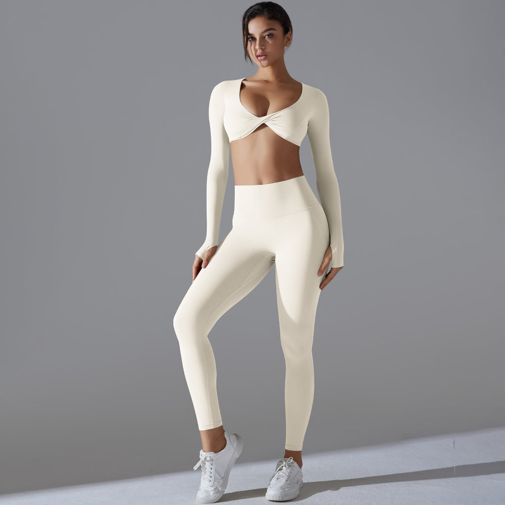 New solid color seamless underwear double-sided nylon long sleeve activewear yoga set - high elasticity, tight fit, anti-odor gym & yoga apparel