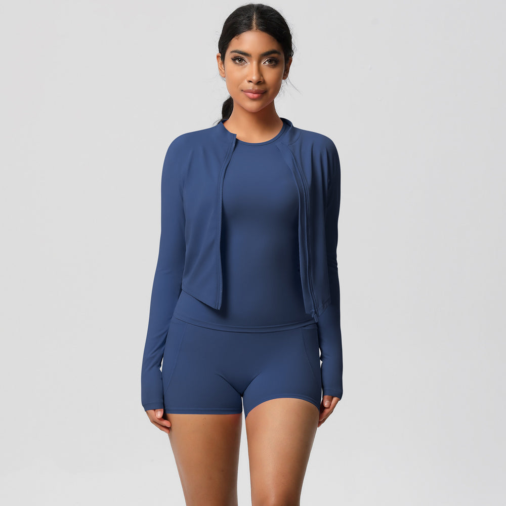 European and american new cloud-feel quick-dry yoga outfit: tight-fitting, butt-lifting pocket shorts sports set - outdoor fitness three-piece set