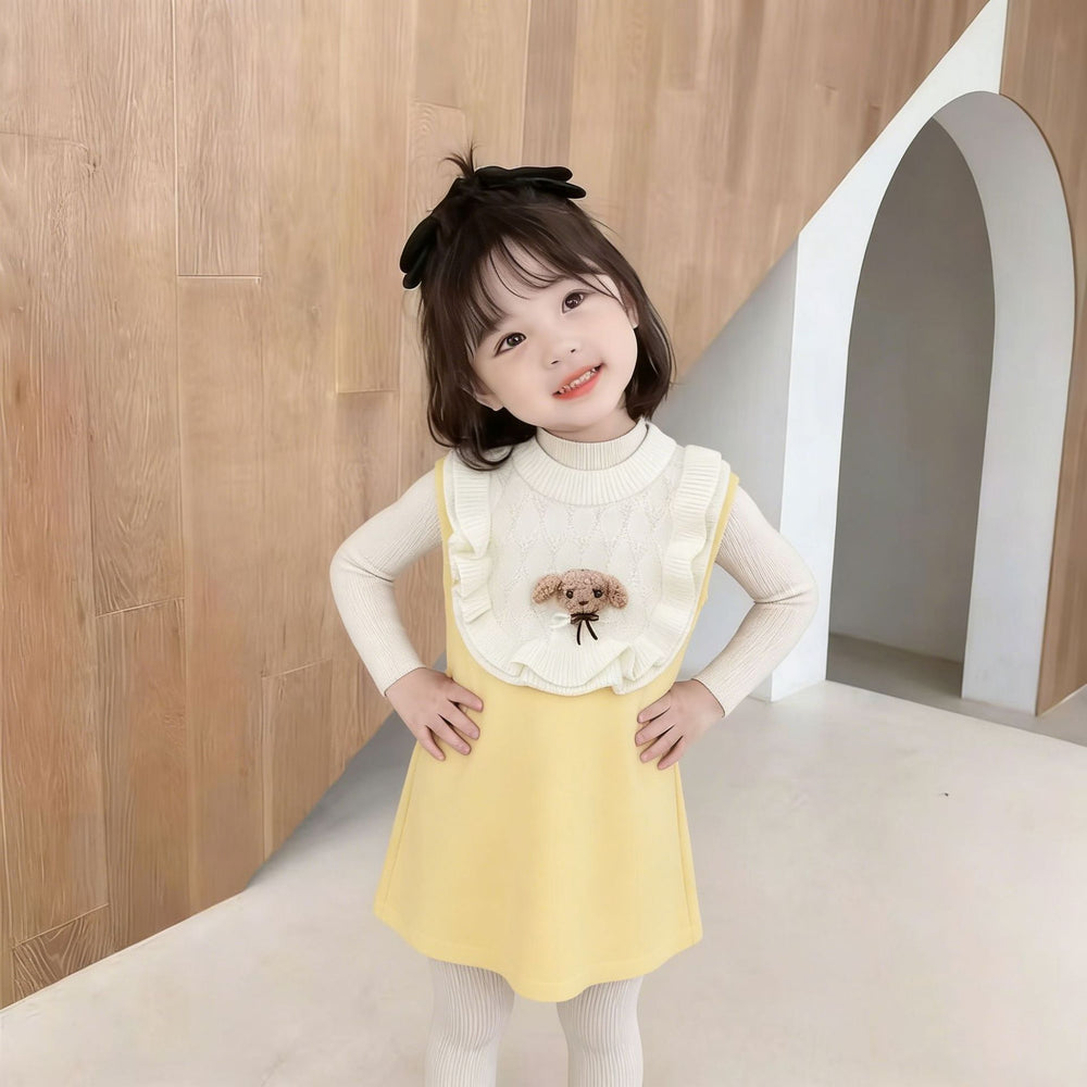 Spring new arrival: sweet cartoon knitted vest dress for little girls