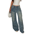 Fashionjeans women's high waist washed hot diamond wide leg mop pants export hot girl heavy industry sparkling diamond denim pants
