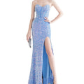 spring collection: new cross-border export product - iridescent sequin back tie-up bustier style side slit bandeau fishbone evening gown