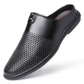 New breathable men's casual soft leather shoes - summer hollow-out slip-on loafers, backless mules for men