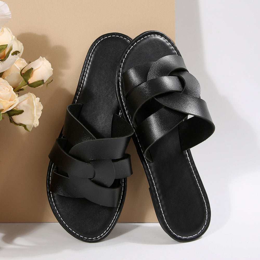 Summernew arrival round toe open toe cut outplaidcasualflats slippers sandals casualfashionoutwear beach women's shoes
