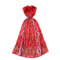 Frenchretroelegancedress women's classy stand collar sleeveless waist slimming look a-line floral pleated chiffon skirt