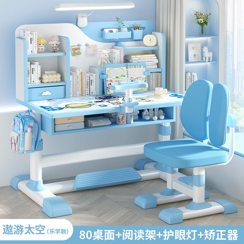 Children's study table Household primary school students Writing homework desk Simple children's desks and chairs Lifting table set