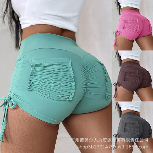 TUMAN687 Sports Pleated Shorts Women's Summer Pocket European and American Peach Skinny High Waist Hip Lift Yoga Fitness Pants