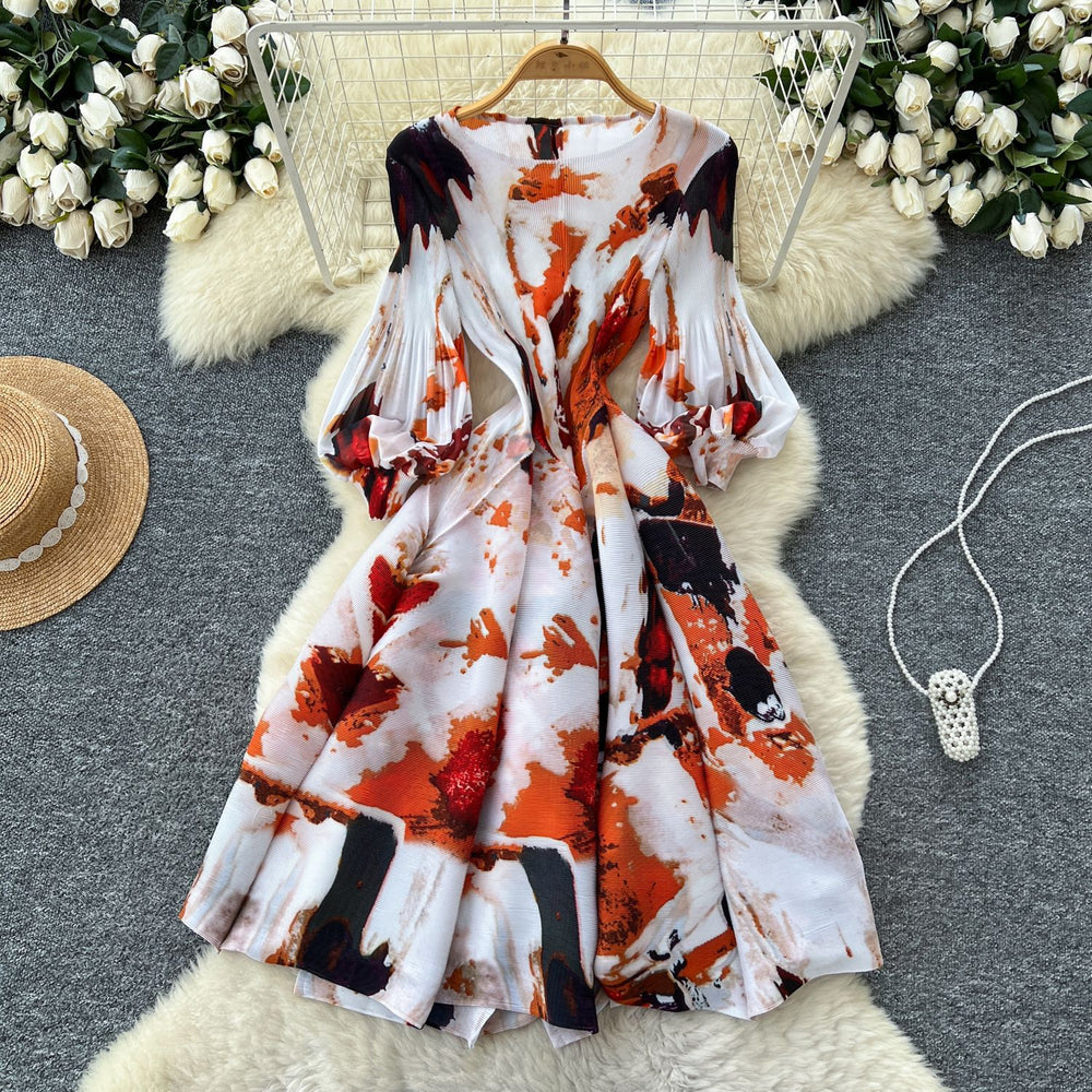 spring new arrival: royal court style retro stand collar dress - european & american socialite design, cinched waist, single-breasted button, printed maxi dress