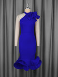 fashionelegance half turtleneck rufflesdress off-shoulder ruffles hem banquet evening dressdresses