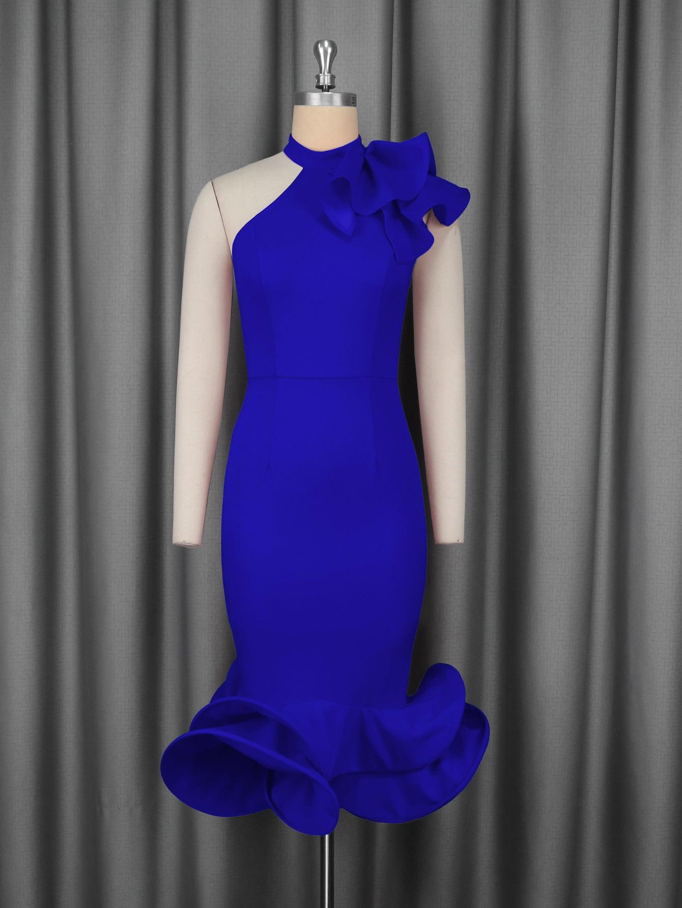 Cross-border European and American elegant semi-turtleneck ruffle dress, off-the-shoulder ruffle hem banquet evening dress Dresses