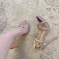 2026 summer european and american fashion glitter upper pointed toe stiletto high heel sandals women's single strap rhinestone party wedding shoes