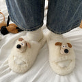 New cartoon puppy fuzzy slippers - stylish women's outdoor wear, cute home casual korean style cotton slippers, winter fuzzy shoes for going out