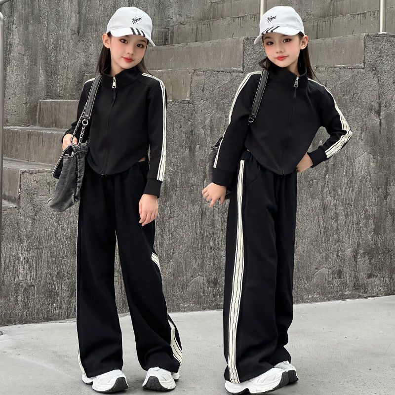 Girls' premium fashion activewear set - new korean style spring/autumn outfit: stylish top & wide-leg pants two-piece set