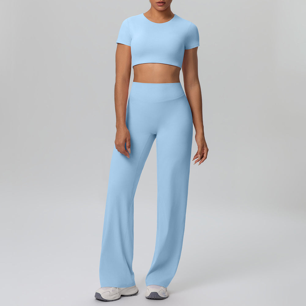Ready-to-ship cross-border double-sided nylon seamless high-stretch activewear set - yoga, running, and fitness wide-leg two-piece outfit