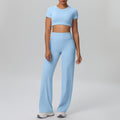 Ready-to-ship cross-border double-sided nylon seamless high-stretch activewear set - yoga, running, and fitness wide-leg two-piece outfit