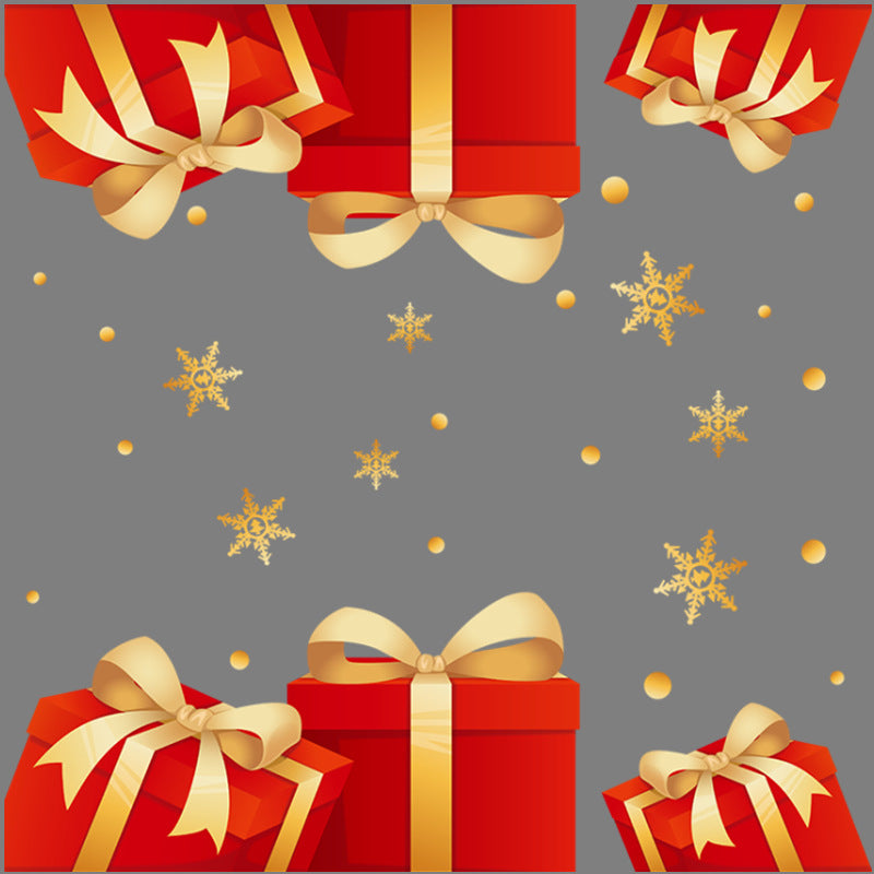 New Year's Day shopping mall window decorations Christmas gift box glass sticker gold snowflake static sticker