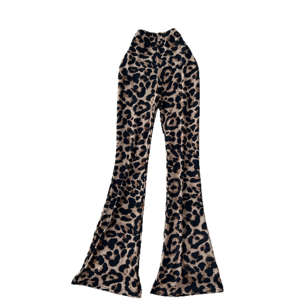 Fashionins wear sexycasual bootcut pants for women autum stretch tight slimming look hip-covering leopard print sweatpants