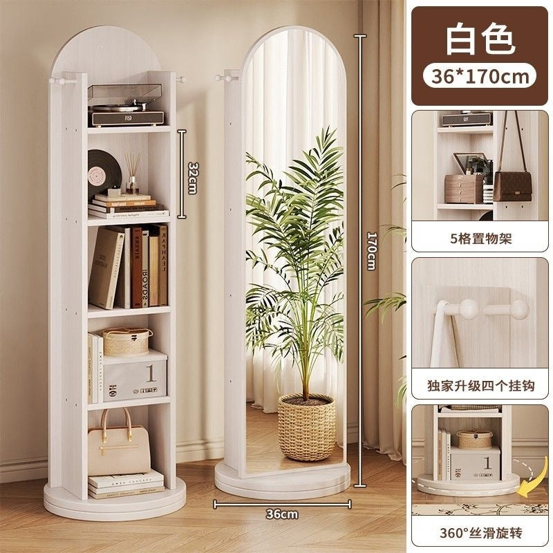 Full-length mirror floor mirror for homeall-in-one dressing mirror girl bedroom rotatable movable fitting mirror hanging coat rack