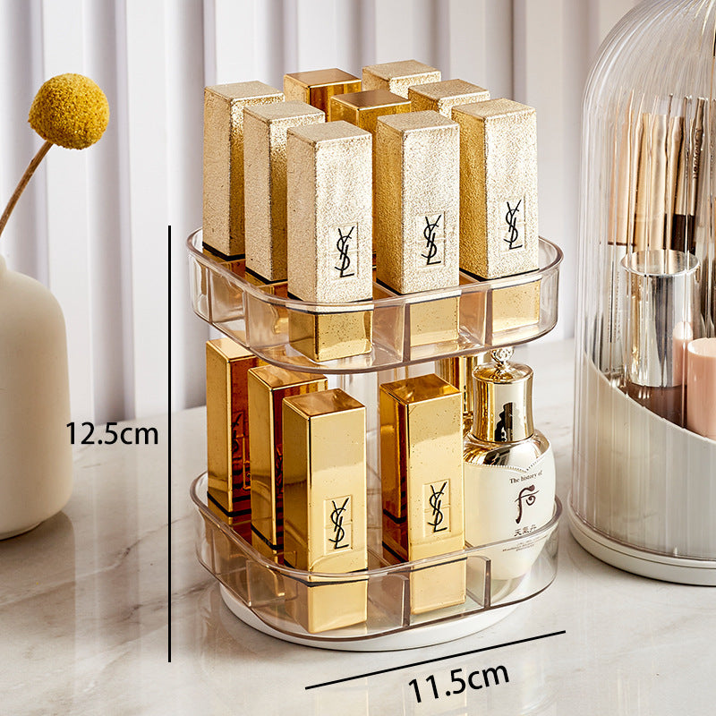 Cosmetic organizer box - trendy transparent rotating makeup brush holder with lid, dustproof desktop lipstick organizer