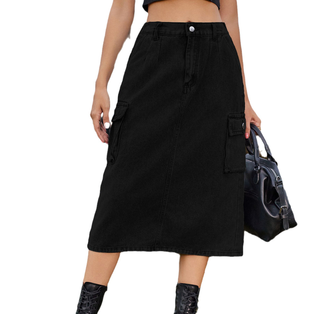 European and american cross-border e-commerce   new versatile slimming workwear washed denim midi skirt for women