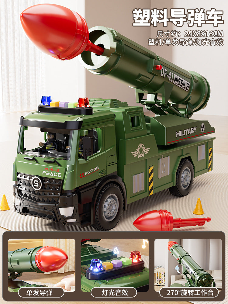 Kids' oversized alloy double-door missile car military tank rocket launcher toy car model for boys, ages 3-6